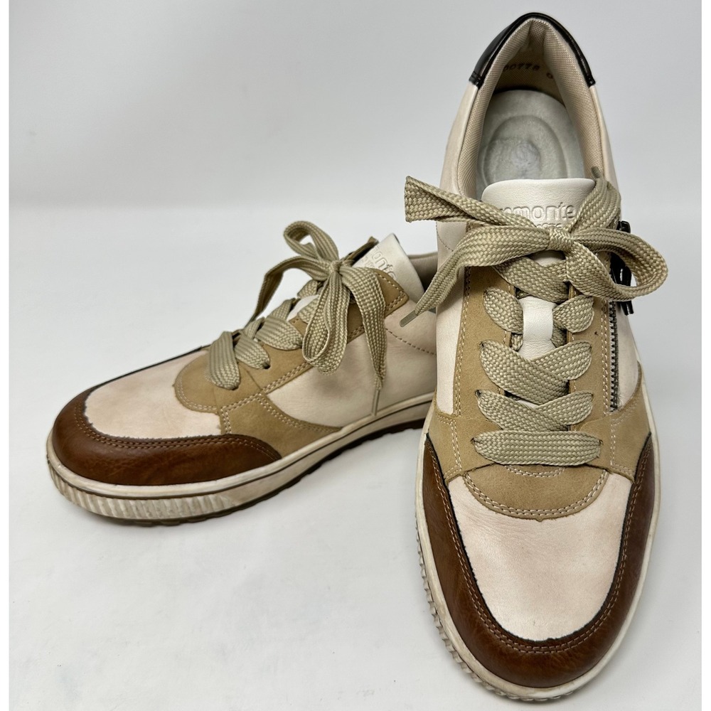 Remonte Maditta Leather Suede Sneakers Brown Tan Cream Side Zip Shoes 40 US 8.5